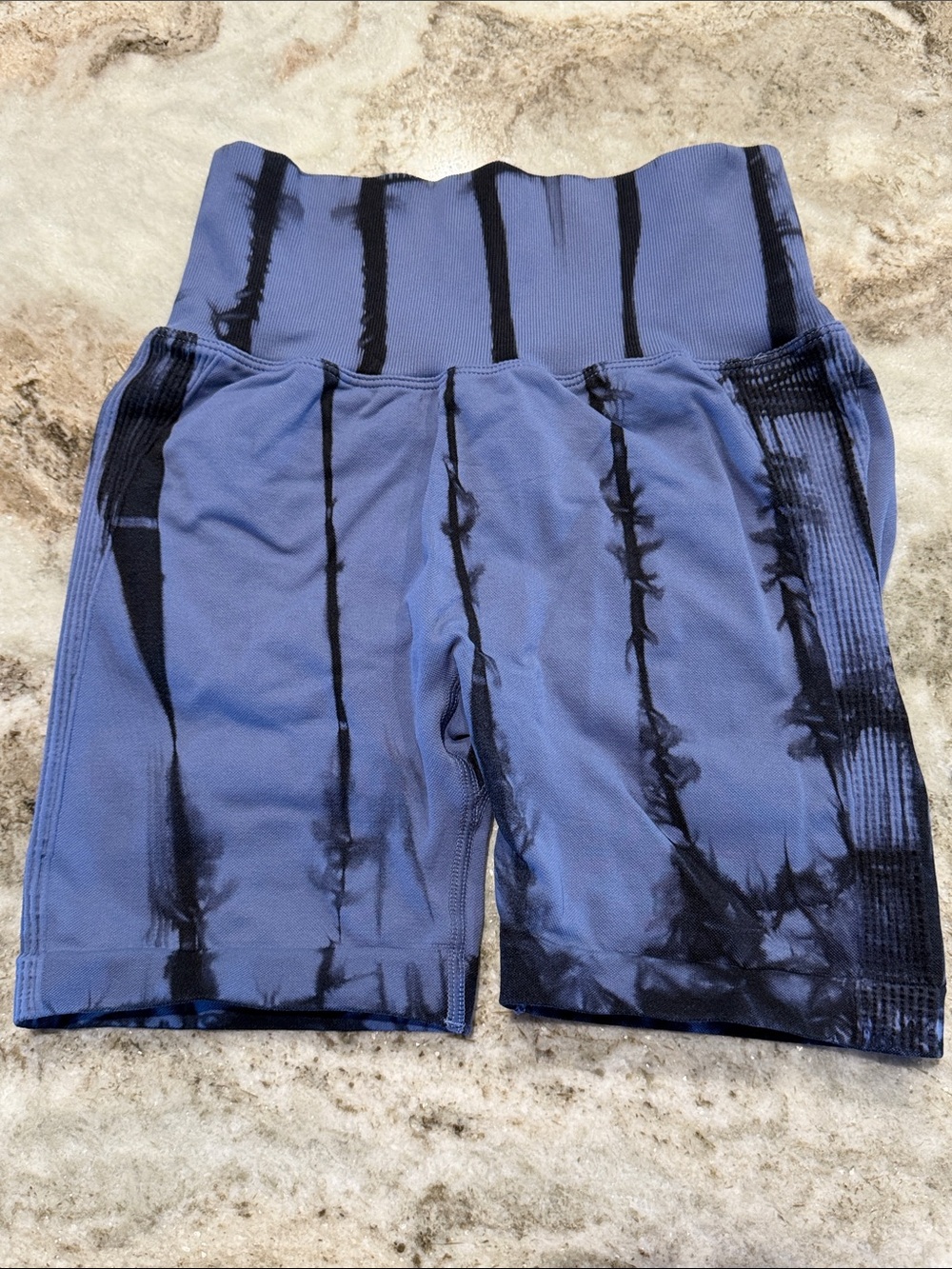 High-Waist Athletic Tie-Dye Women's Shorts - Blue